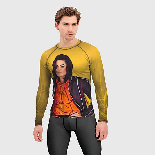 Мужской рашгард Michael Jackson на золотом фоне с графикой / 3D-принт – фото 3