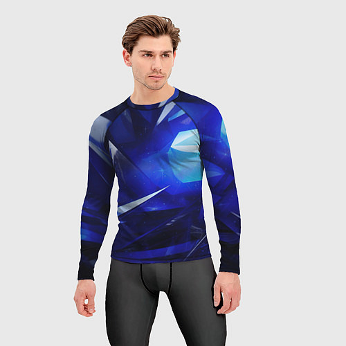Мужской рашгард Black and blue abstract background sport style / 3D-принт – фото 3