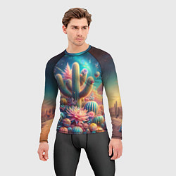 Рашгард мужской Кактусы цветущие под космическим небом, цвет: 3D-принт — фото 2
