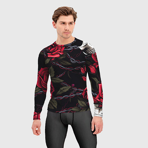 Мужской рашгард Череп и красные розы / 3D-принт – фото 3