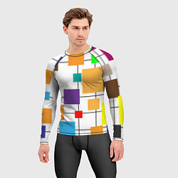 Рашгард мужской Разноцветные квадраты паттерны, цвет: 3D-принт — фото 2