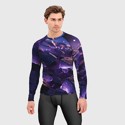 Мужской рашгард Фиолетовые неоновые камни со светом / 3D-принт – фото 3