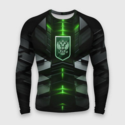 Рашгард мужской Герб России и яркий зеленый неон, цвет: 3D-принт