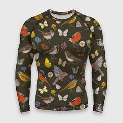 Рашгард мужской Птицы и бабочки с цветами паттерн, цвет: 3D-принт