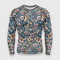 Рашгард мужской Летний узор с цветами и бабочками, цвет: 3D-принт