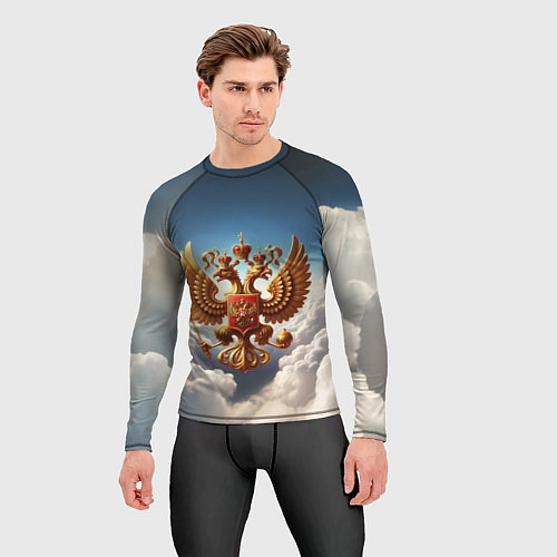 Мужской рашгард Герб России в облаках / 3D-принт – фото 3