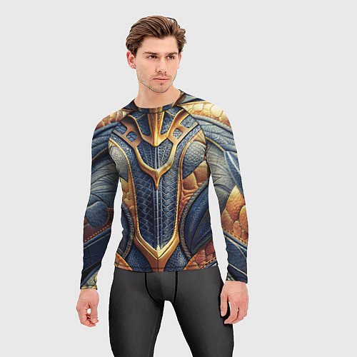 Мужской рашгард Темная кожаная броня с желтой оплеткой / 3D-принт – фото 3