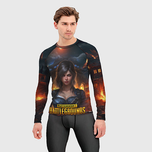 Мужской рашгард Женский PUBG девушка в огне / 3D-принт – фото 3