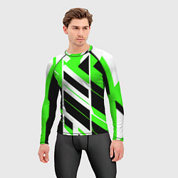 Рашгард мужской Black and green stripes on a white background, цвет: 3D-принт — фото 2