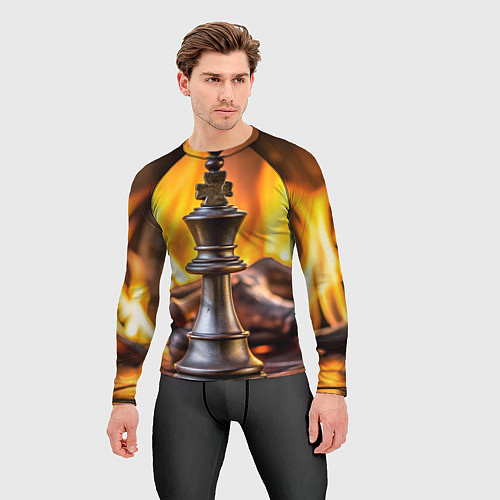 Мужской рашгард Шахматы - король на фоне огня / 3D-принт – фото 3