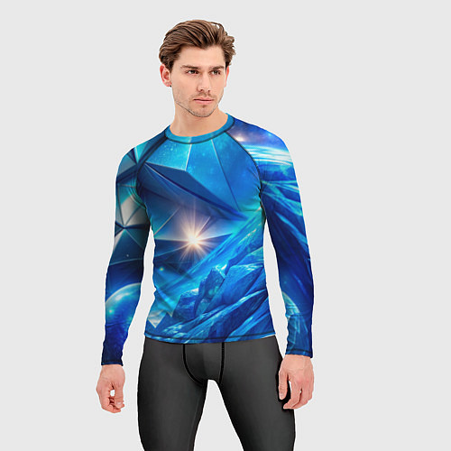 Мужской рашгард Синяя объемная абстракция со вспышкой / 3D-принт – фото 3