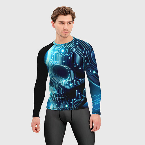 Мужской рашгард Cyber neon skull - ai art с дорожками на плате / 3D-принт – фото 3