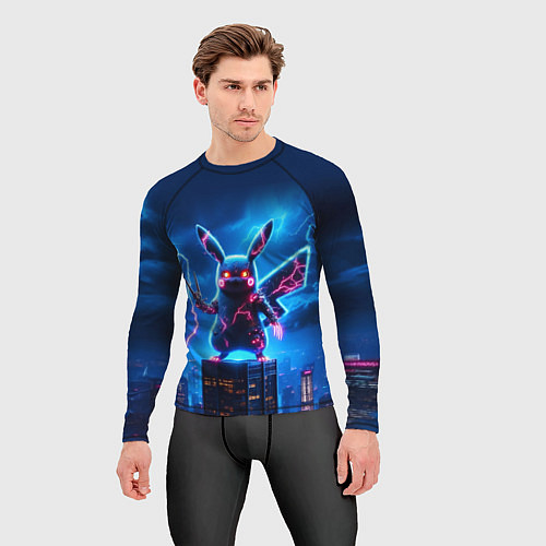 Мужской рашгард Пикачу в роли Годзиллы - неоновое свечение / 3D-принт – фото 3