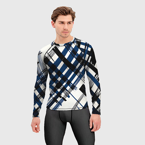 Мужской рашгард Косая клетка бело-синяя / 3D-принт – фото 3
