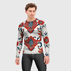 Рашгард мужской Узор красно-синий на белом фоне, цвет: 3D-принт — фото 2