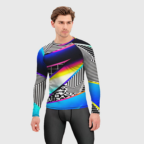 Мужской рашгард Neon stripes geometry / 3D-принт – фото 3