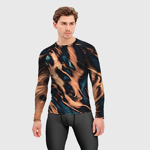 Мужской рашгард Абстракция тёмный бирюзово-медный / 3D-принт – фото 3