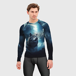 Рашгард мужской Волк ночное синее небо, цвет: 3D-принт — фото 2
