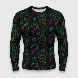 Мужской рашгард Неоновый саксофон и музыкальные ноты