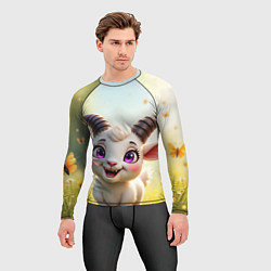 Рашгард мужской Козлёнок на лугу, цвет: 3D-принт — фото 2