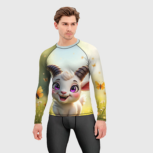 Мужской рашгард Козлёнок на лугу / 3D-принт – фото 3