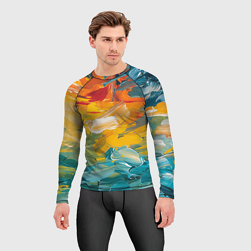 Мужской рашгард Хаотичный цветные мазки краски / 3D-принт – фото 3