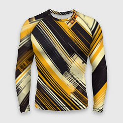 Мужской рашгард Жёлтые диагональные полосы на чёрном фоне