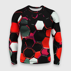 Мужской рашгард Красно-белые шестиугольники на чёрном фоне