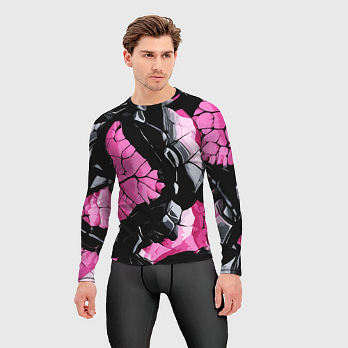 Мужской рашгард Чёрные линии на чёрно-розовом фоне / 3D-принт – фото 3