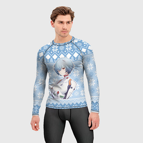 Мужской рашгард Rei christmas sweater Evangelion / 3D-принт – фото 3