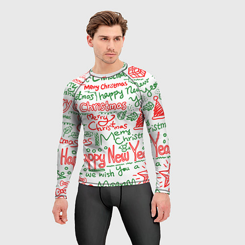 Мужской рашгард Новогодняя атмосфера merry christmas / 3D-принт – фото 3