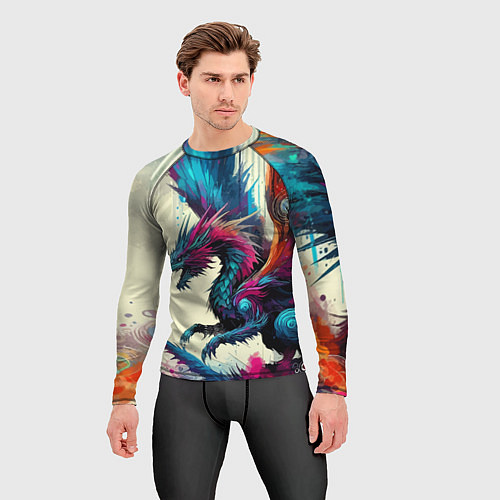 Мужской рашгард Крылатый дракон - акварель / 3D-принт – фото 3