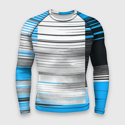 Рашгард мужской Чёрные вертикальные полосы на сине-белом фоне, цвет: 3D-принт