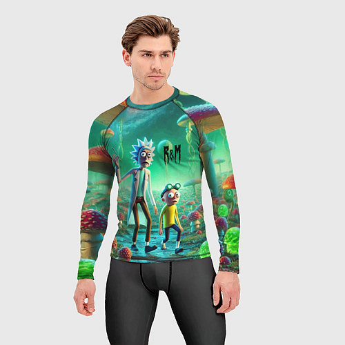 Мужской рашгард Рик и Морти изучают планету мухоморов - нейроарт ф / 3D-принт – фото 3