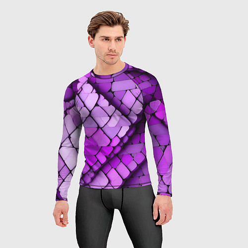 Мужской рашгард Фиолетовые рельефные плитки / 3D-принт – фото 3