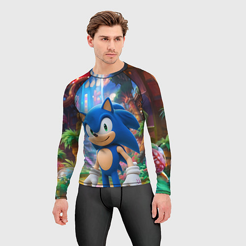 Мужской рашгард Sonic красочный мир / 3D-принт – фото 3