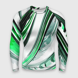 Мужской рашгард Волнистая бело-зелёная абстракция
