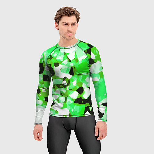Мужской рашгард Green and white abstraction on a black background / 3D-принт – фото 3