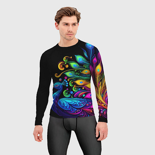 Мужской рашгард Neon peacock - art / 3D-принт – фото 3