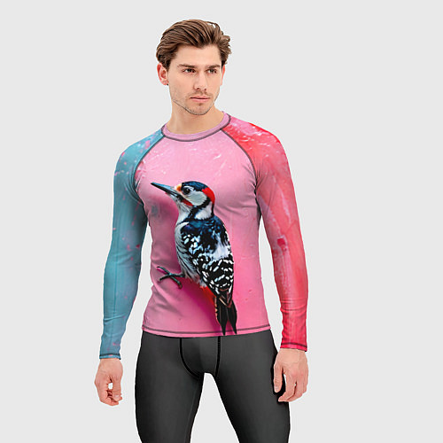 Мужской рашгард Дятел на розовой стене / 3D-принт – фото 3