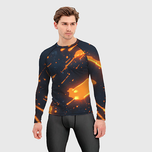 Мужской рашгард Оранжевая краска в движении / 3D-принт – фото 3