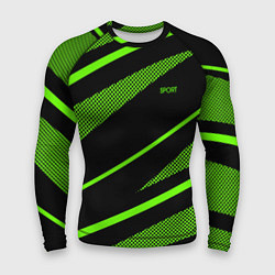Мужской рашгард Sport чёрный и зелёный полосы