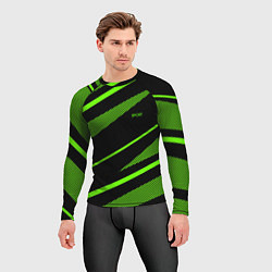 Рашгард мужской Sport чёрный и зелёный полосы, цвет: 3D-принт — фото 2