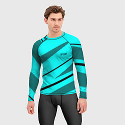 Рашгард мужской Sport неоновый голубой с чёрным полосы, цвет: 3D-принт — фото 2