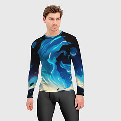 Рашгард мужской Бело-синее пламя из абстрактных красок, цвет: 3D-принт — фото 2