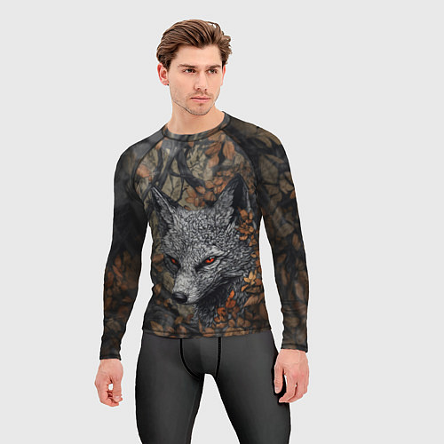 Мужской рашгард Хищный серый лис / 3D-принт – фото 3