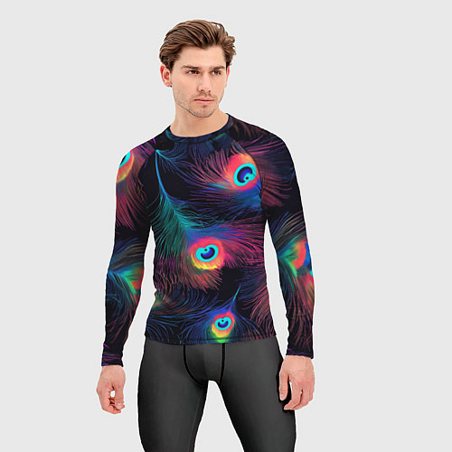Мужской рашгард Павлиньи перья - разные оттенки / 3D-принт – фото 3