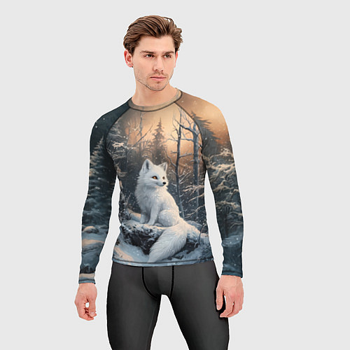 Мужской рашгард Белый лисенок в зимнем лесу / 3D-принт – фото 3