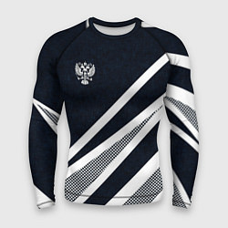 Рашгард мужской Герб России тёмно-синий с белым, цвет: 3D-принт