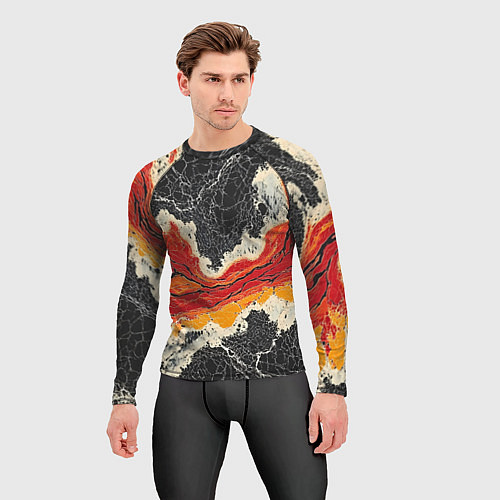 Мужской рашгард Красно-черная потертая текстура / 3D-принт – фото 3